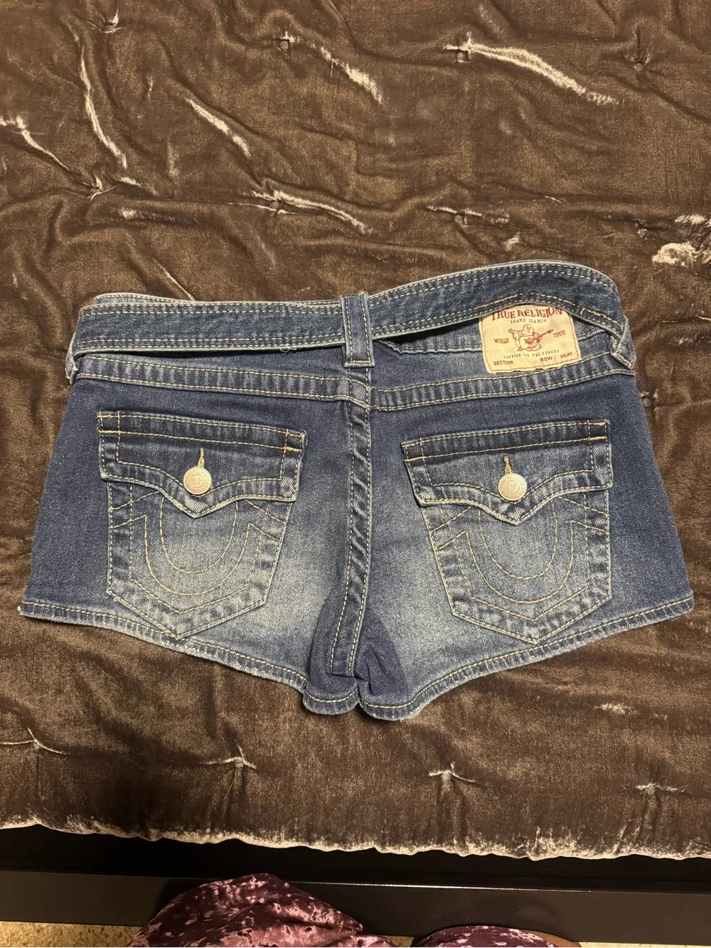 True Religion Blue Denim Short Shorts with Belt
